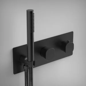 Ava Purity 2 Way 2 Handle Thermostatic Valve With Built In Hand Shower W/3 Hole Backplate 3.0 - Brushed Black