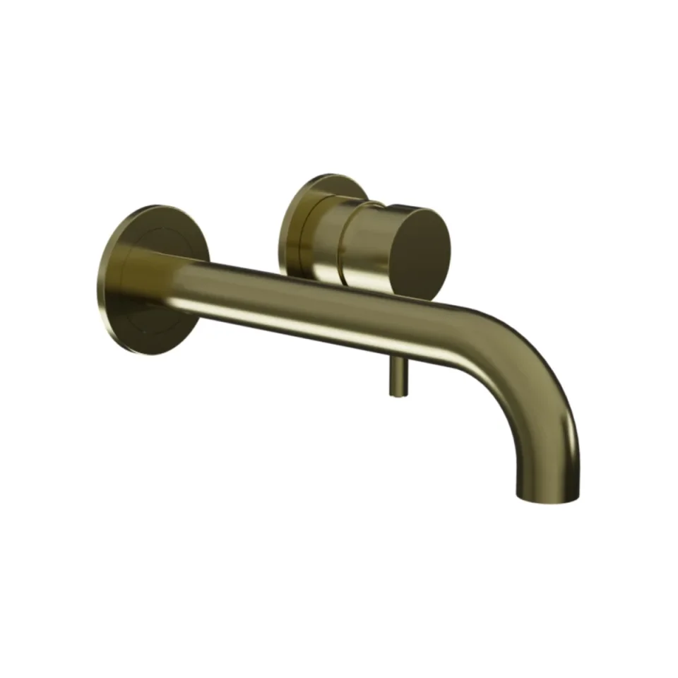 Ava Trend 2 Hole Wall Mounted Basin Mixer W/ Flanges 3.0 - Brushed Brass detail view - Image 2