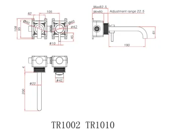 Ava Trend 2 Hole Wall Mounted Basin Mixer W/ Flanges 3.0 - Brushed Brass technical drawing - Image 3