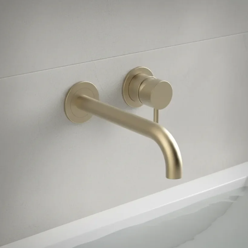 Ava Trend 2 Hole Wall Mounted Basin Mixer W/ Flanges 3.0 - Brushed Brass detail view - Image 5