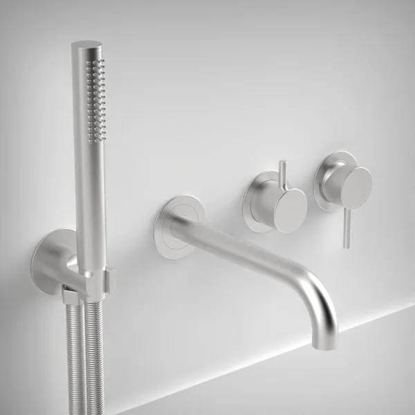 Ava Trend Thermostatic 4 Hole Wall Mounted Bath Shower Mixer 3.0 - Brushed Stainless Steel