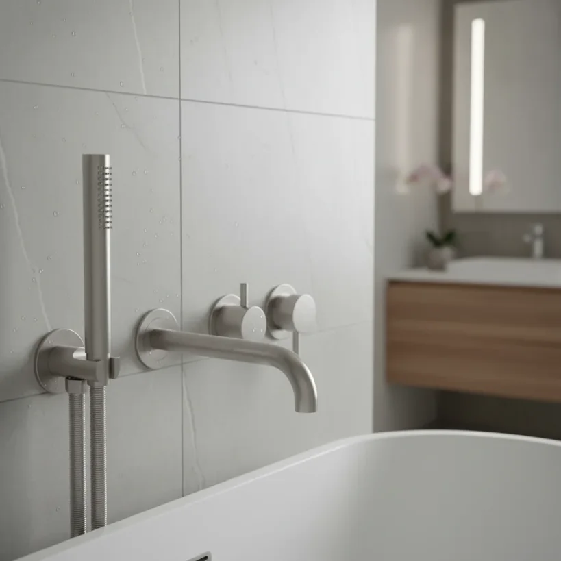 Ava Trend Thermostatic 4 Hole Wall Mounted Bath Shower Mixer 3.0 - Brushed Stainless Steel detail view - Image 3