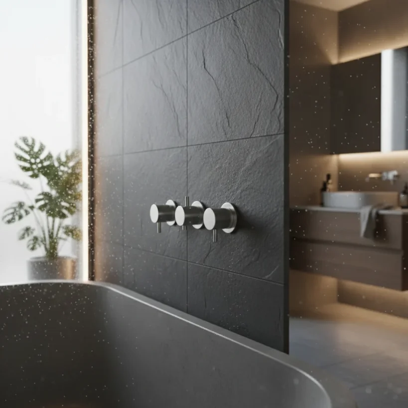 Ava Trend 4 Way 3 Handle Thermostat Valve W/flange 3.0 - Brushed Stainless Steel detail view - Image 4