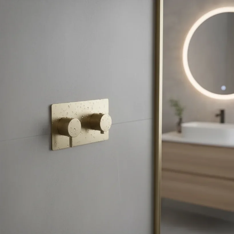 Ava Trend 2 Way 2 Handle Thermostatic Valve W/ Backplate 3.0 - Brushed Brass detail view - Image 2