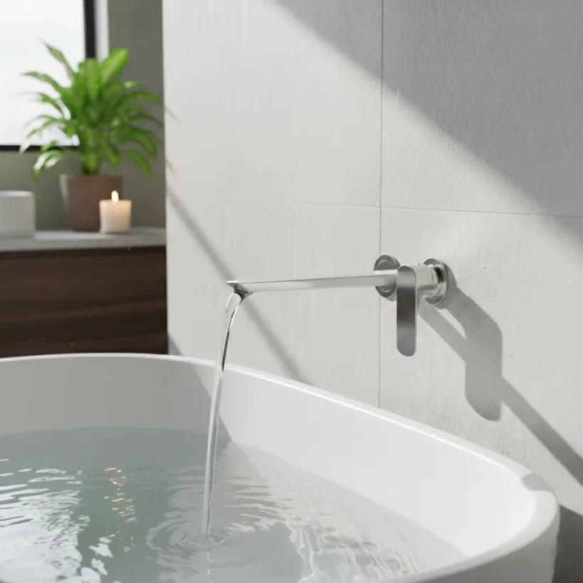 Ava Purity 2 Hole Wall Mounted Bath Mixer 3.0 - Polished Stainless Steel detail view - Image 4
