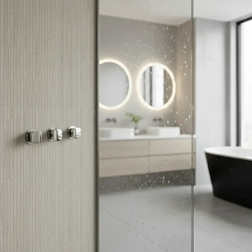 Ava Purity 3 Way 3 Handle Thermostatic Valve W/ Flanges 3.0 - Polished Stainless Steel detail view - Image 3