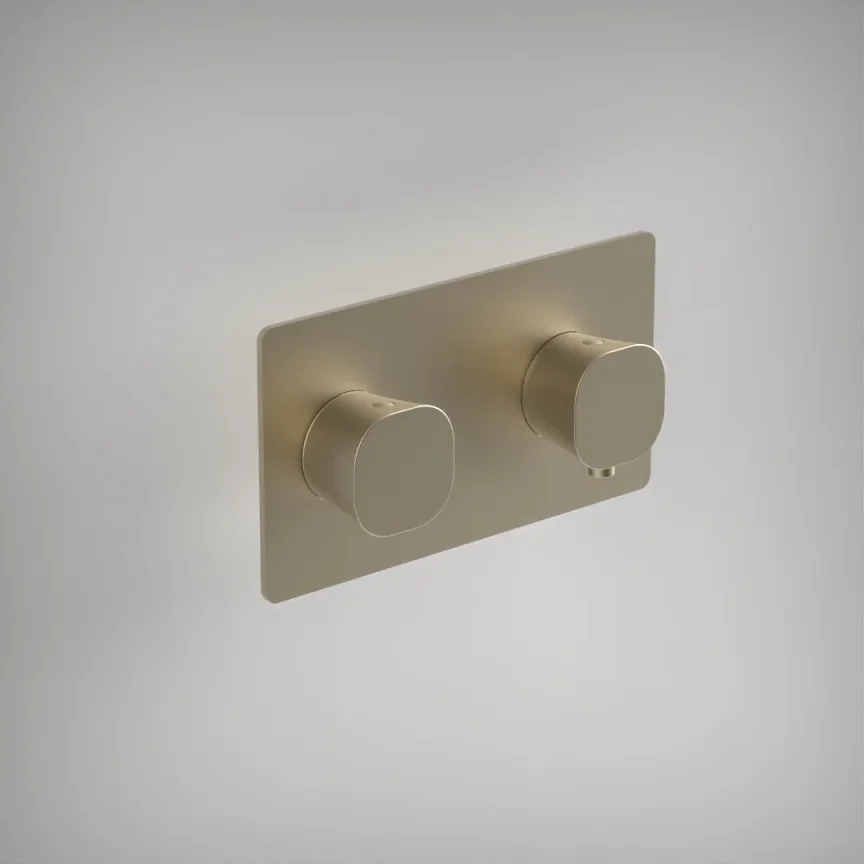 Ava Purity 2 Way 2 Handle Thermostatic Valve W/ Backplate 3.0 - Brushed Brass product image - Image 1
