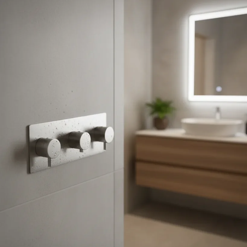 Ava Trend 4 Way 3 Handle Thermostat Valve W/backplate 3.0 - Brushed Stainless Steel detail view - Image 4