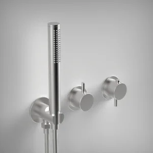 Ava Trend 2 Way 2 Handle Thermostatic Valve With Built In Hand Shower W/3 Hole Flanges 3.0 - Brushed Stainless Steel