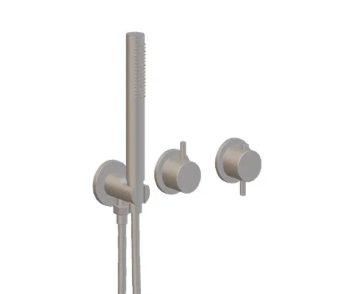 Ava Trend 2 Way 2 Handle Thermostatic Valve With Built In Hand Shower W/3 Hole Flanges 3.0 - Brushed Stainless Steel detail view - Image 3