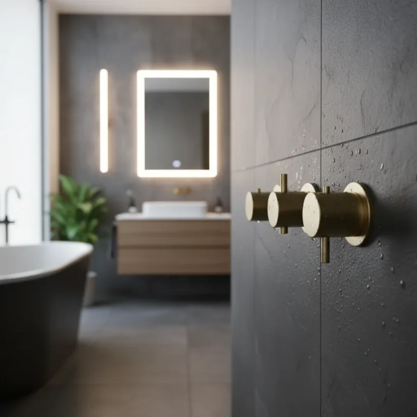 Ava Trend 4 Way 3 Handle Thermostat Valve W/flange 3.0 - Brushed Brass detail view - Image 4