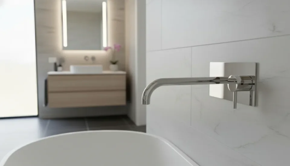 Ava Trend 2 Hole Wall Mounted Bath Mixer W/ Backplate 3.0 - Polished Stainless Steel detail view - Image 3