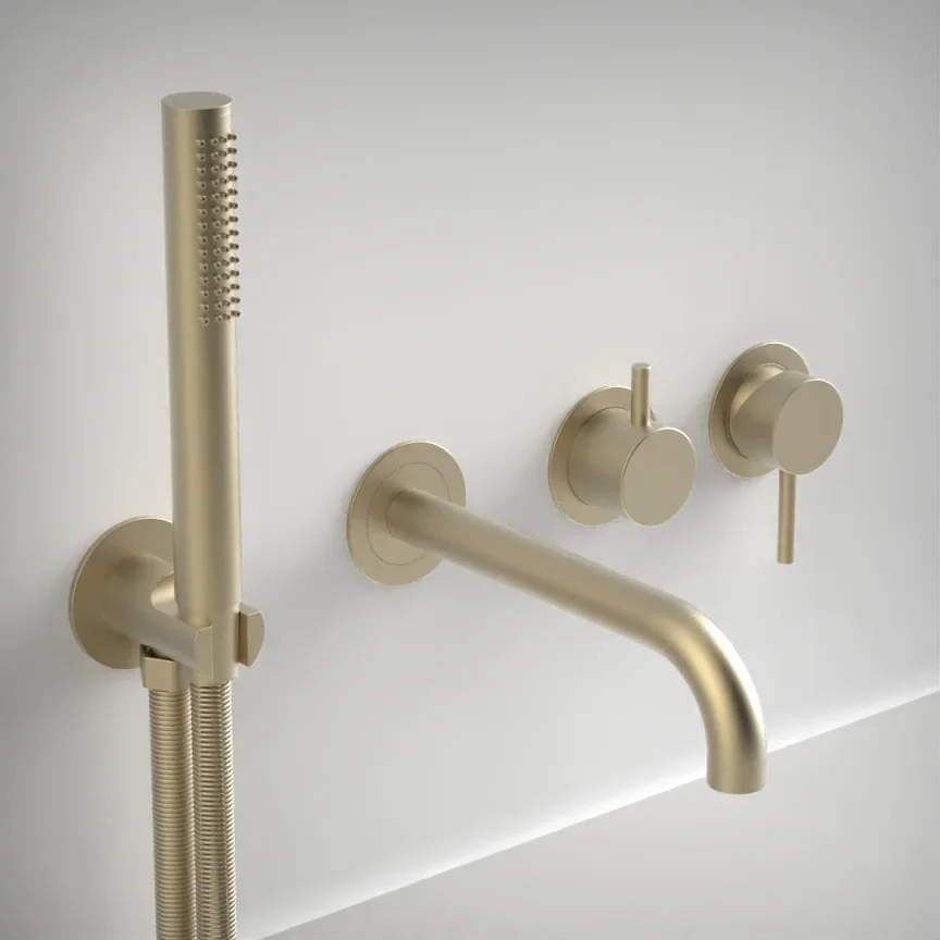 Ava Trend Thermostatic 4 Hole Wall Mounted Bath Shower Mixer 3.0 - Brushed Brass product image - Image 1