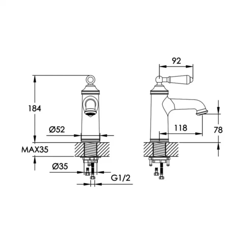 Just Taps Grosvenor Lever Basin Mixer Chrome including waste detail view - Image 2