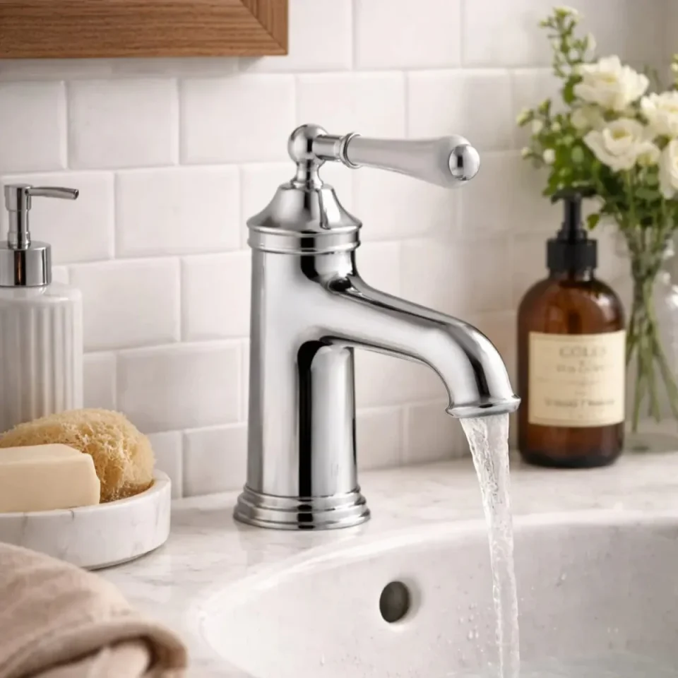 Just Taps Grosvenor Lever Basin Mixer Chrome including waste detail view - Image 3
