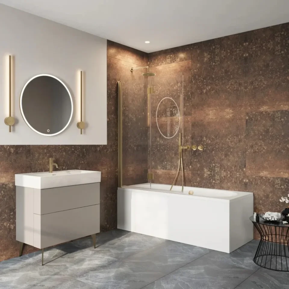 Crosswater Asura Fully Folding Bath Screen Brushed Brass detail view - Image 1