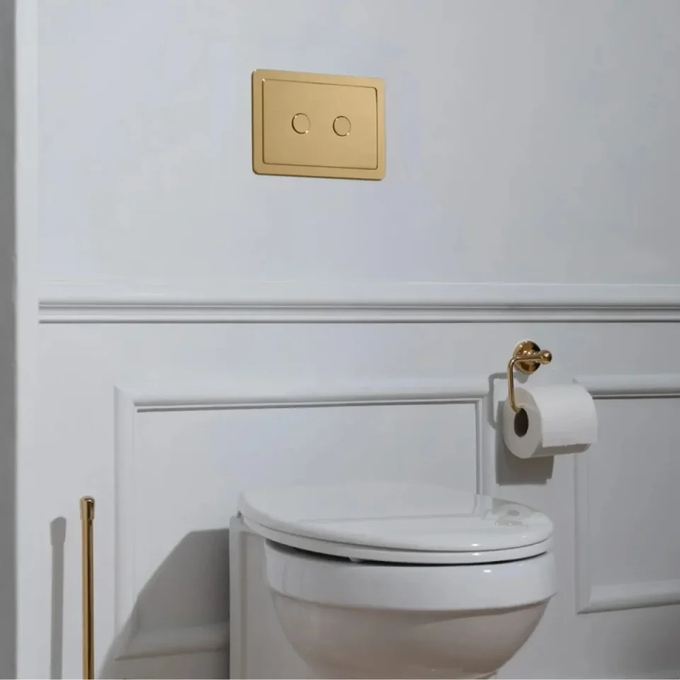 Just Taps Grosvenor Pneumatic Flush Plate Brushed Brass RT detail view - Image 2