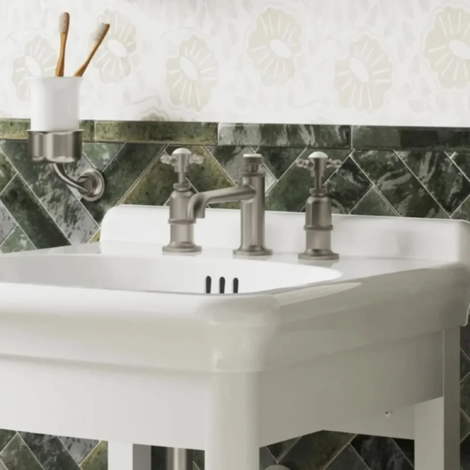 Burlington Guild Basin 3th Mixer Deck Mounted Brushed Nickel detail view - Image 5