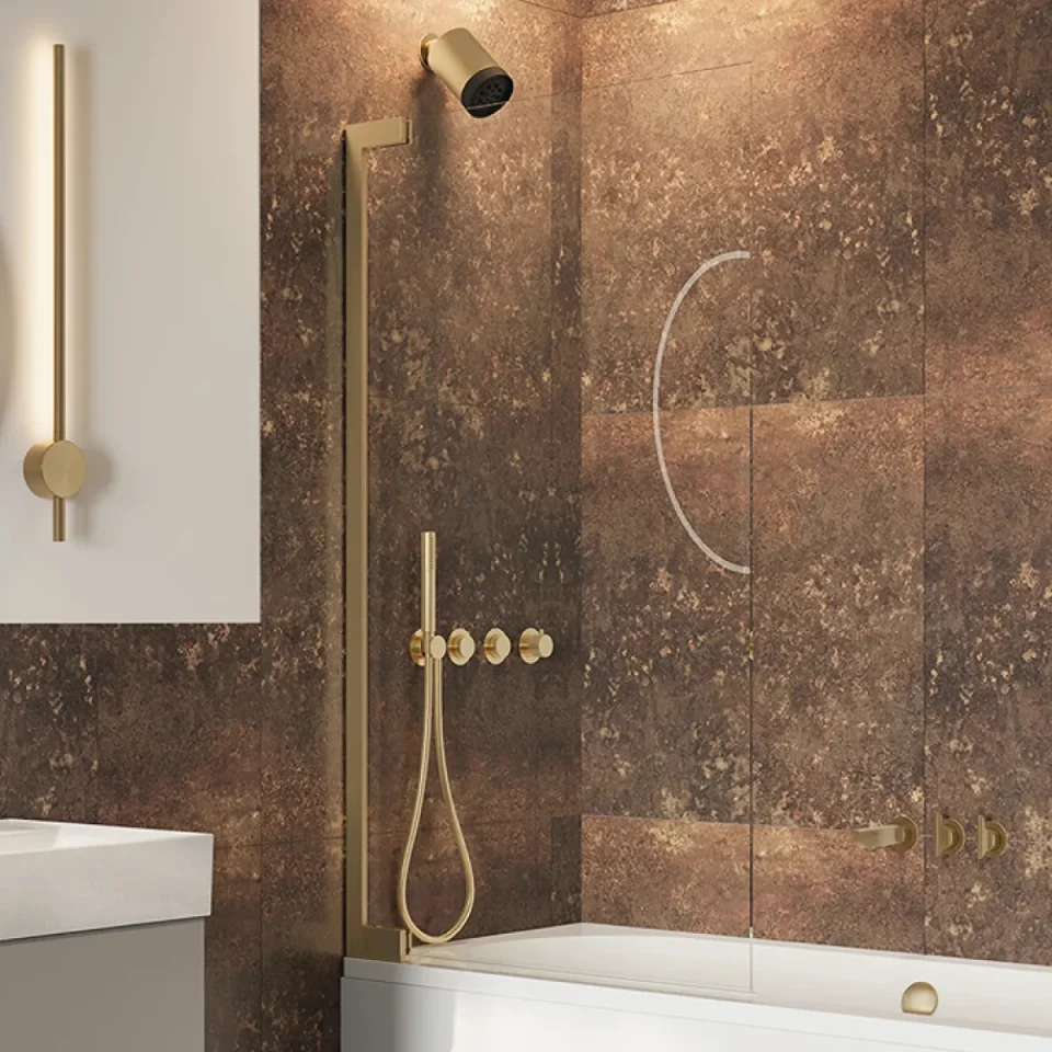 Crosswater Asura 8mm Hinged Bath Screen 900 Brushed Brass detail view - Image 2