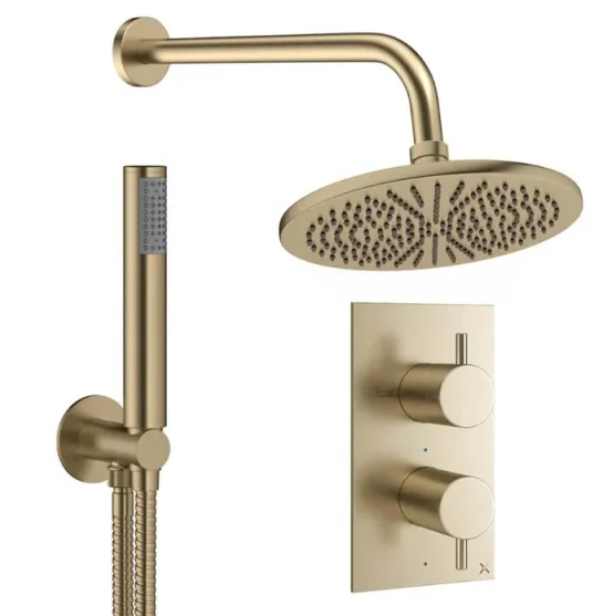 Crosswater Design Shower Set 3 Brushed Brass 300mm product image - Image 1