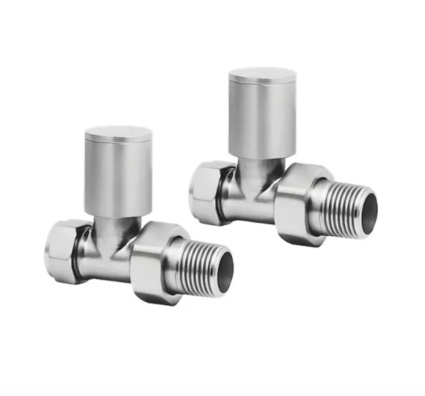 Ava Straight Radator Valve - Brushed Chrome product image - Image 1