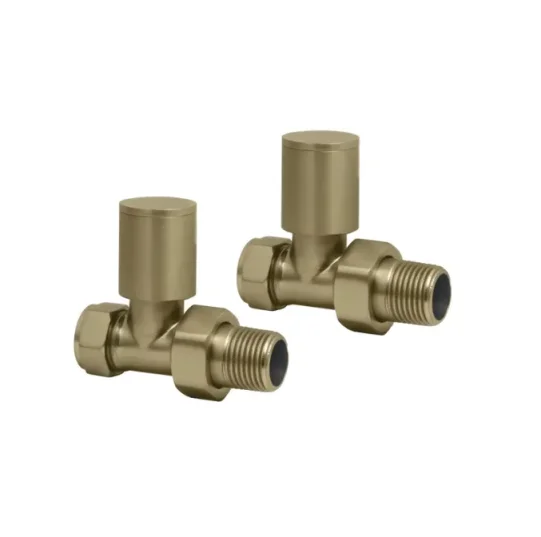 Ava Straight Radator Valve - Brushed Brass product image - Image 1