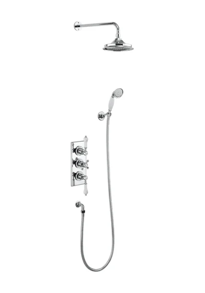 Burlington Trent Thermostatic Dual Outlet Concealed Shower Valve , Fixed Shower Arm, Handset & Holder with Hose with Rose   with White accent and 6" Rose