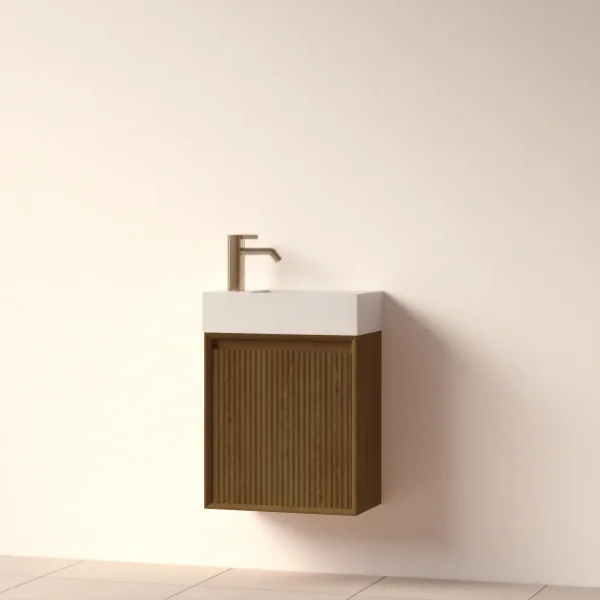 Faeber Mitre Cloakroom Fluted 450mm Vanity Unit Walnut - Right