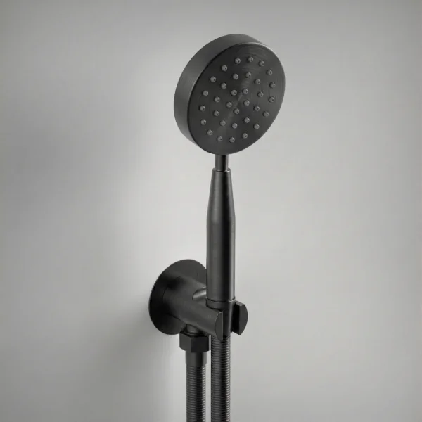 AVA Single Function Round Shower Kit with Head, Outlet and Smooth Hose - Brushed Black