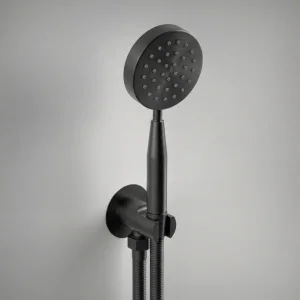 AVA Single Function Round Shower Kit with Head, Outlet and Smooth Hose - Brushed Black