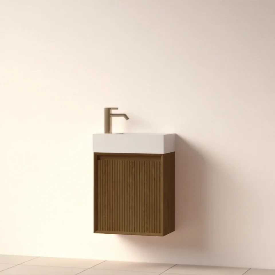 Faeber Mitre Cloakroom Fluted 450mm Vanity Unit Walnut - Left product image - Image 1