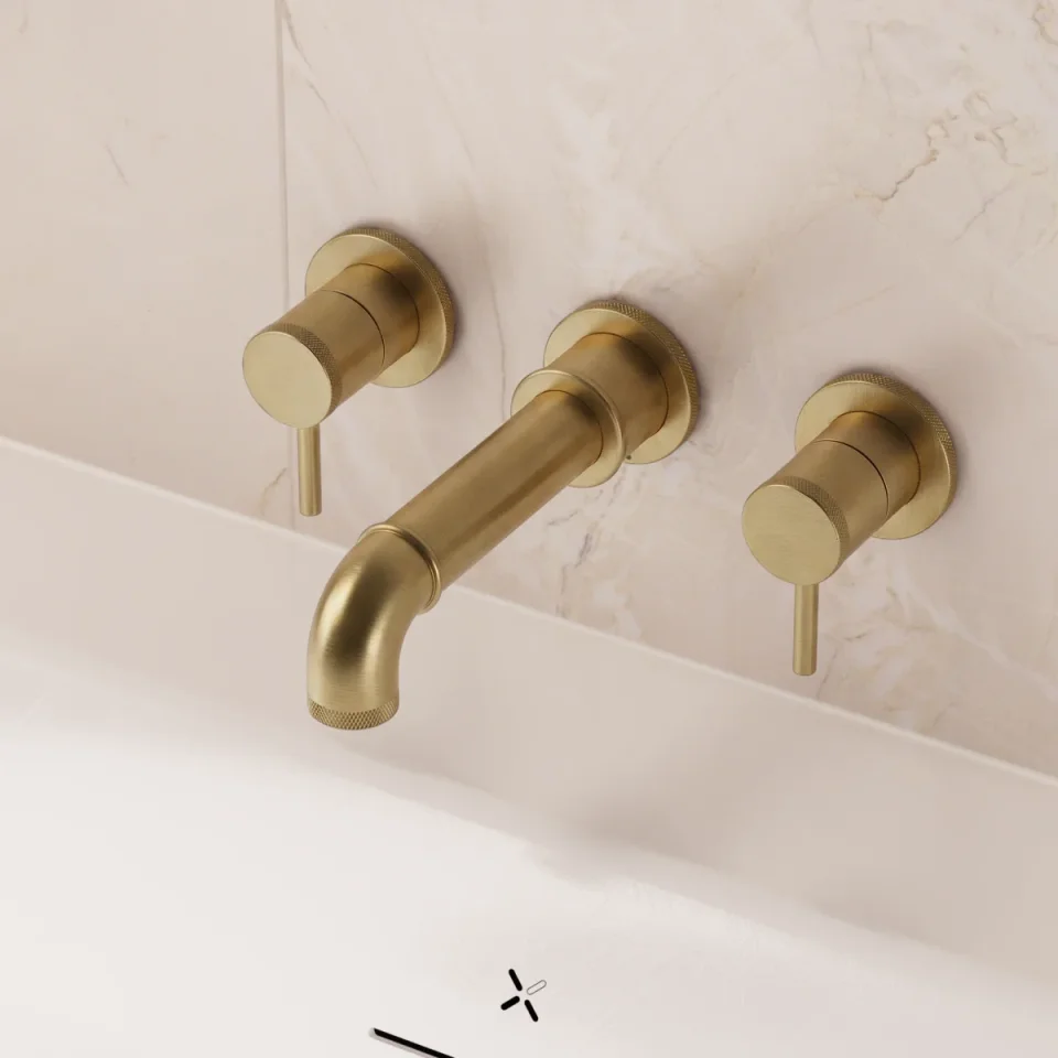 Crosswater MPRO Industrial Wall Stop Taps Brushed Brass Unlaquered detail view - Image 5