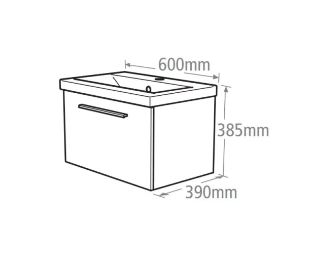 Faeber Monaco 60cm White Gloss Basin Vanity Unit technical drawing - Image 2