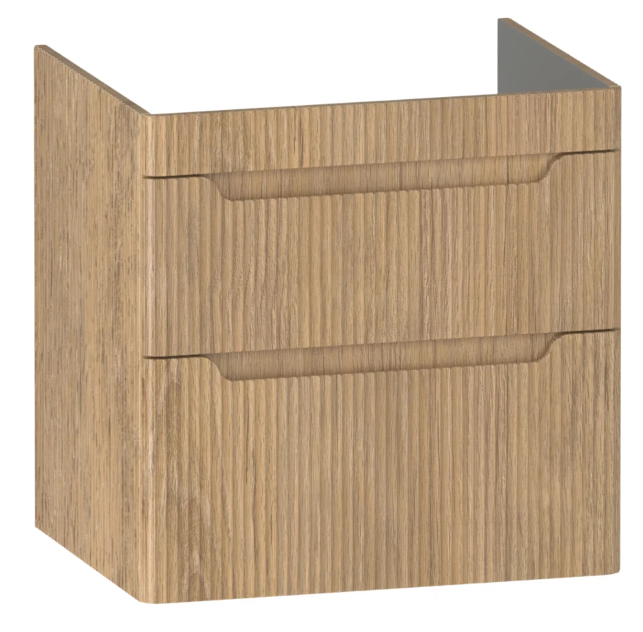 Calypso Firova Wall Hung Vanity Unit 575 Two Drawer Fluted Toronta Oak 