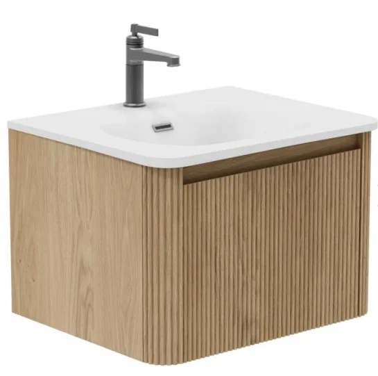 Cubico Wave Ribbed 800mm Wall Hung Vanity Unit Natural Oak product image - Image 1