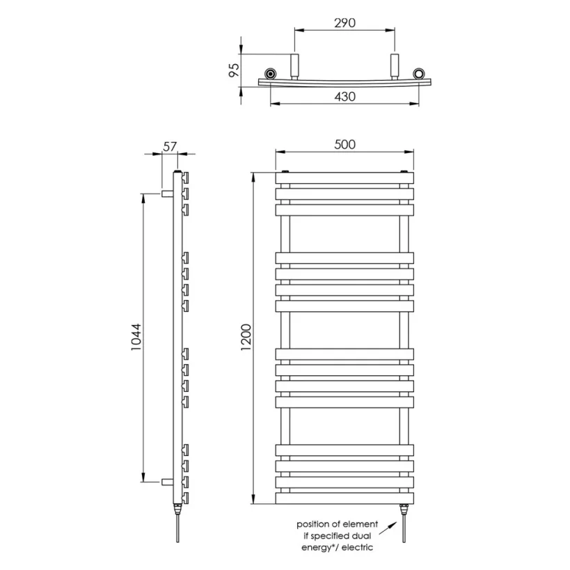 Vogue Arc Towel Radiator Heating Only - Chrome 1200X500 detail view - Image 1
