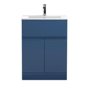 Hudson Reed 600 F/s 2-door/drawer Unit & Basin 2 Satin Blue product image - Image 1