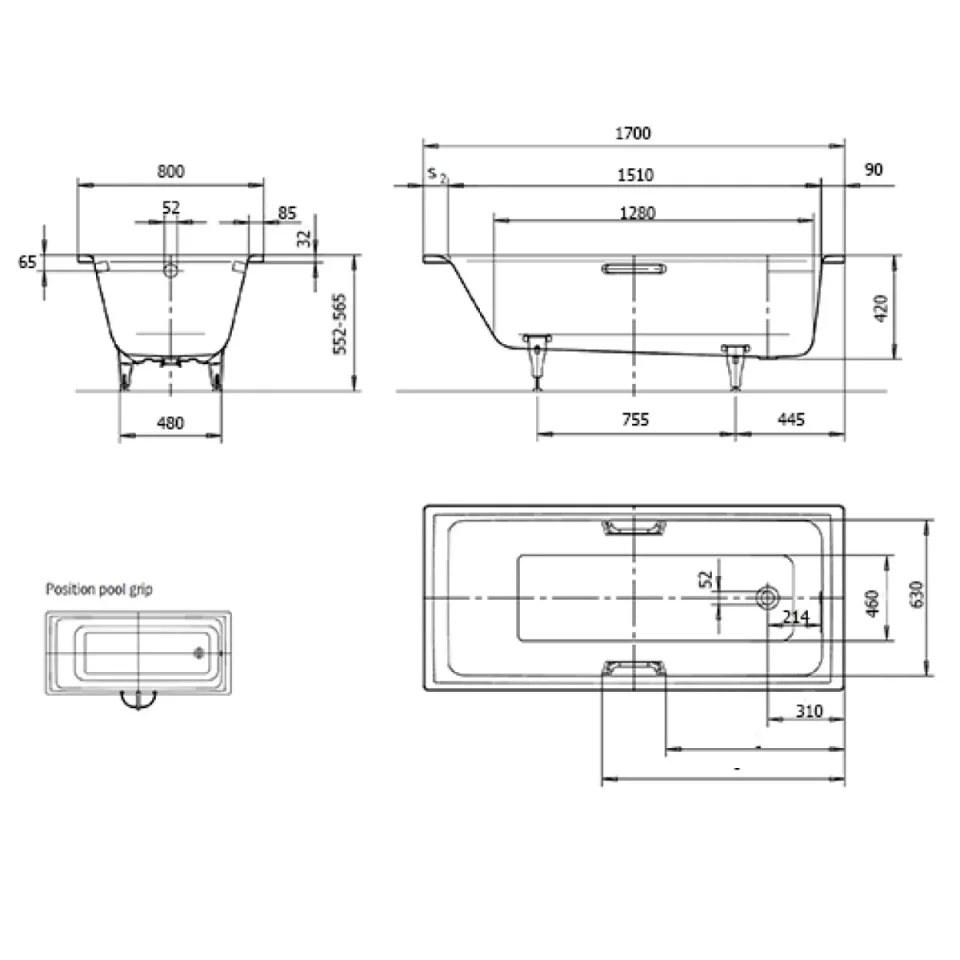 Kaldewei Puro 691 Nth 1700x800 Bath detail view - Image 2