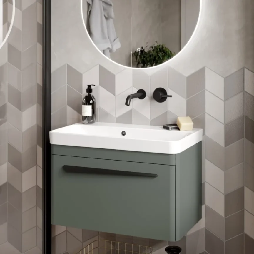 Saneux Hyde 70cm 1 Drawer Wall Mounted Unit - Matte Sage detail view - Image 4