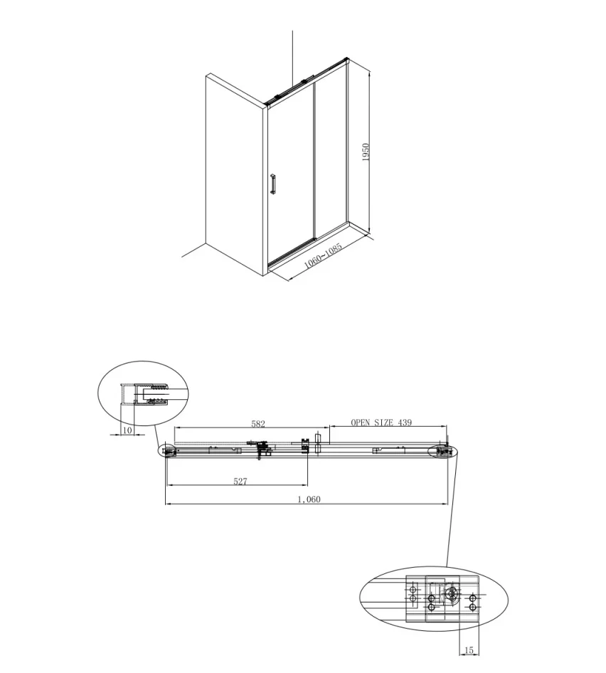 Crosswater Design 8 Slider Soft Close Door 1100 Silver detail view - Image 8