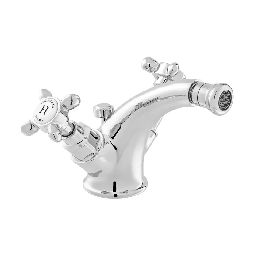 Booth & Co. Mono Bidet Mixer With Pop-up Waste Chrome & White product image - Image 1