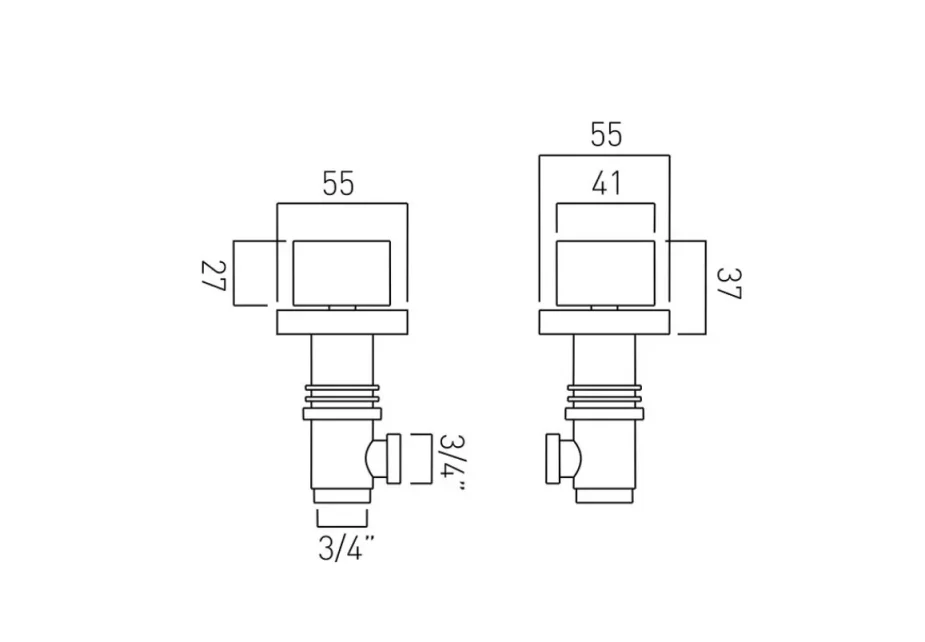 Vado Geo Pair of Deck Mounted Shower Mixer Stop Valve Taps Chrome technical drawing - Image 2