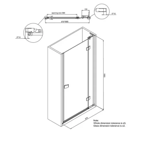 Crosswater Design 8 Hinged Door 900 Silver detail view - Image 7