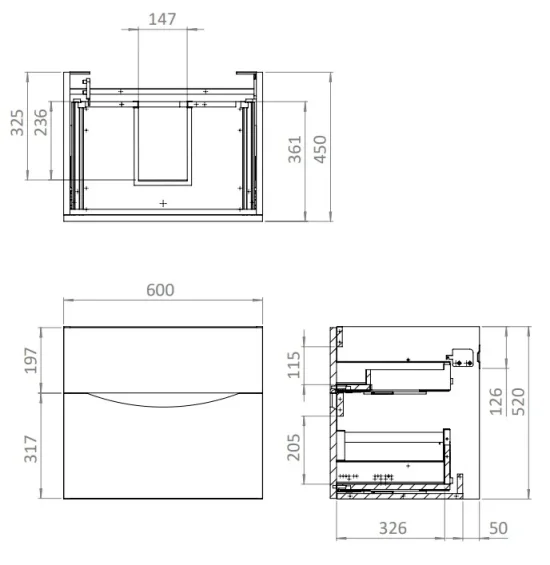 Crosswater Glide Ii 2 Drawer Basin Unit 600 Windsor Oak detail view - Image 9