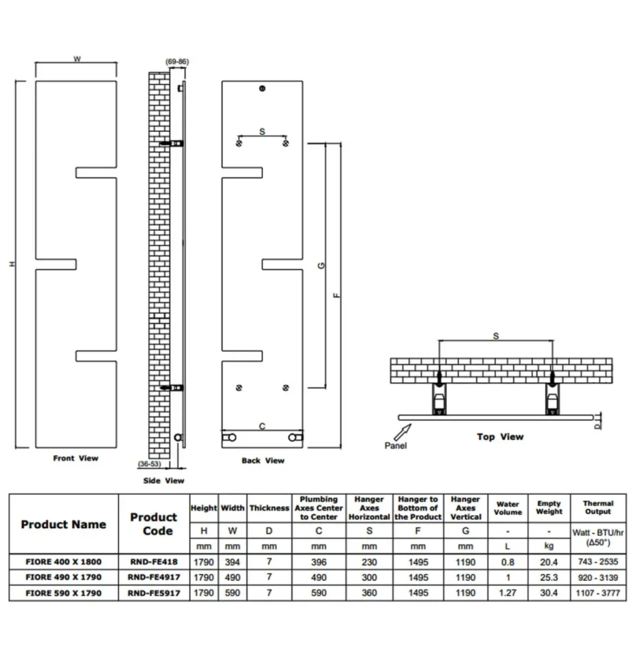 Reina FIORE WHITE 1790 x 400 technical drawing - Image 2