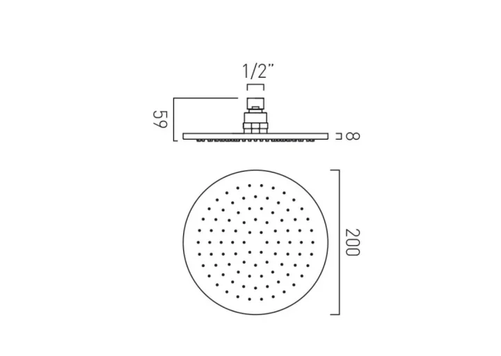 Vado Nebula 200mm Round Single Function Shower Head Chrome technical drawing - Image 2