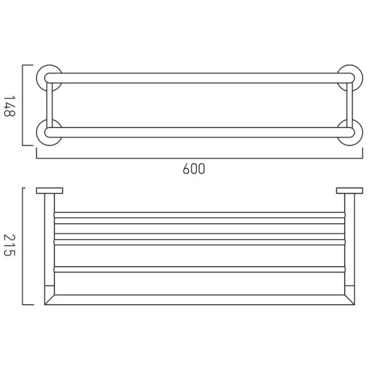 Vado Individual Spa Towel Shelf 600mm (24") Brushed Black technical drawing - Image 2