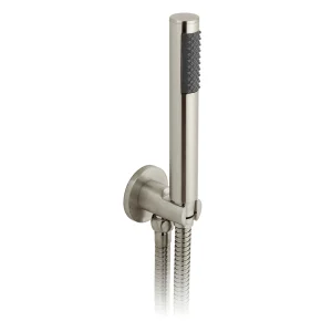 Vado Individual Round Single Function Mini Shower Kit With Integrated Outlet And Bracket Wall Mounted Brushed Nickel