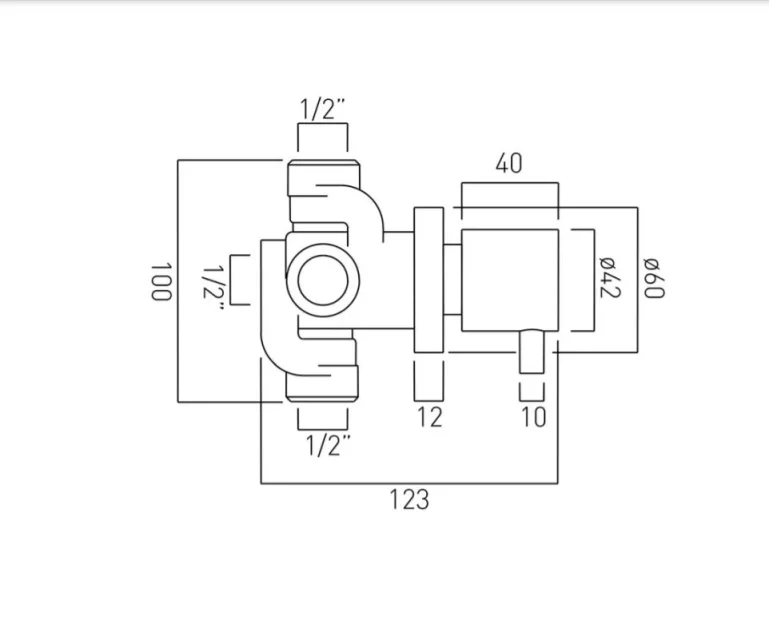 Vado Zoo Concealed 2 Way Diverter Valve Wall Mounted Chrome technical drawing - Image 2