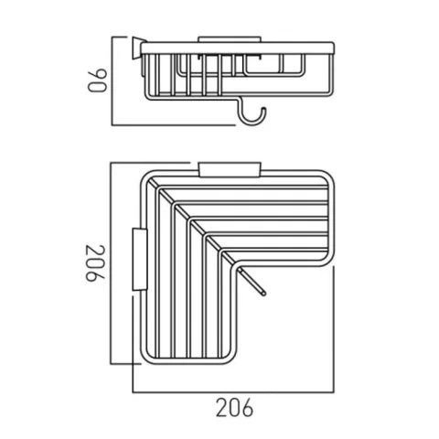 Vado Basket Corner With Hook Wall Mounted Chrome technical drawing - Image 3